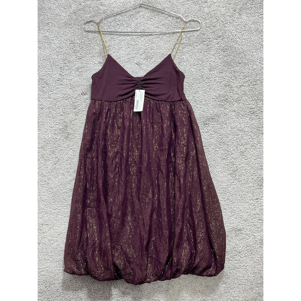 Akiko Dress Women's XS Purple Gold Glitter Striped Sleeveless Jewel  Chain Neck‎